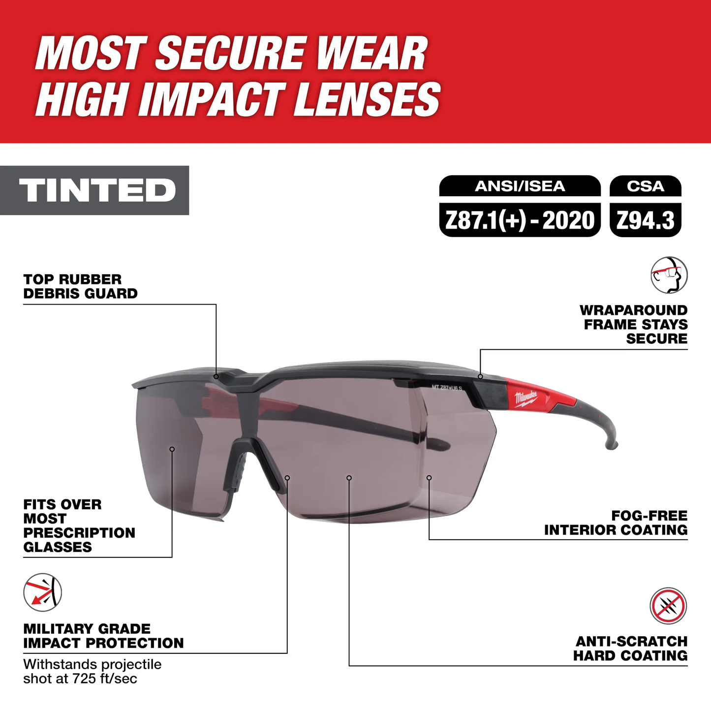 Milwaukee 48-73-2075, Safety Over Glasses Tinted