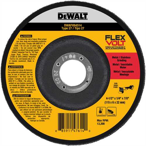 DEWALT DWAFV84514, 4-1/2'' x 1/4'' x 7/8'' T27 Flexvolt Grinding Wheel