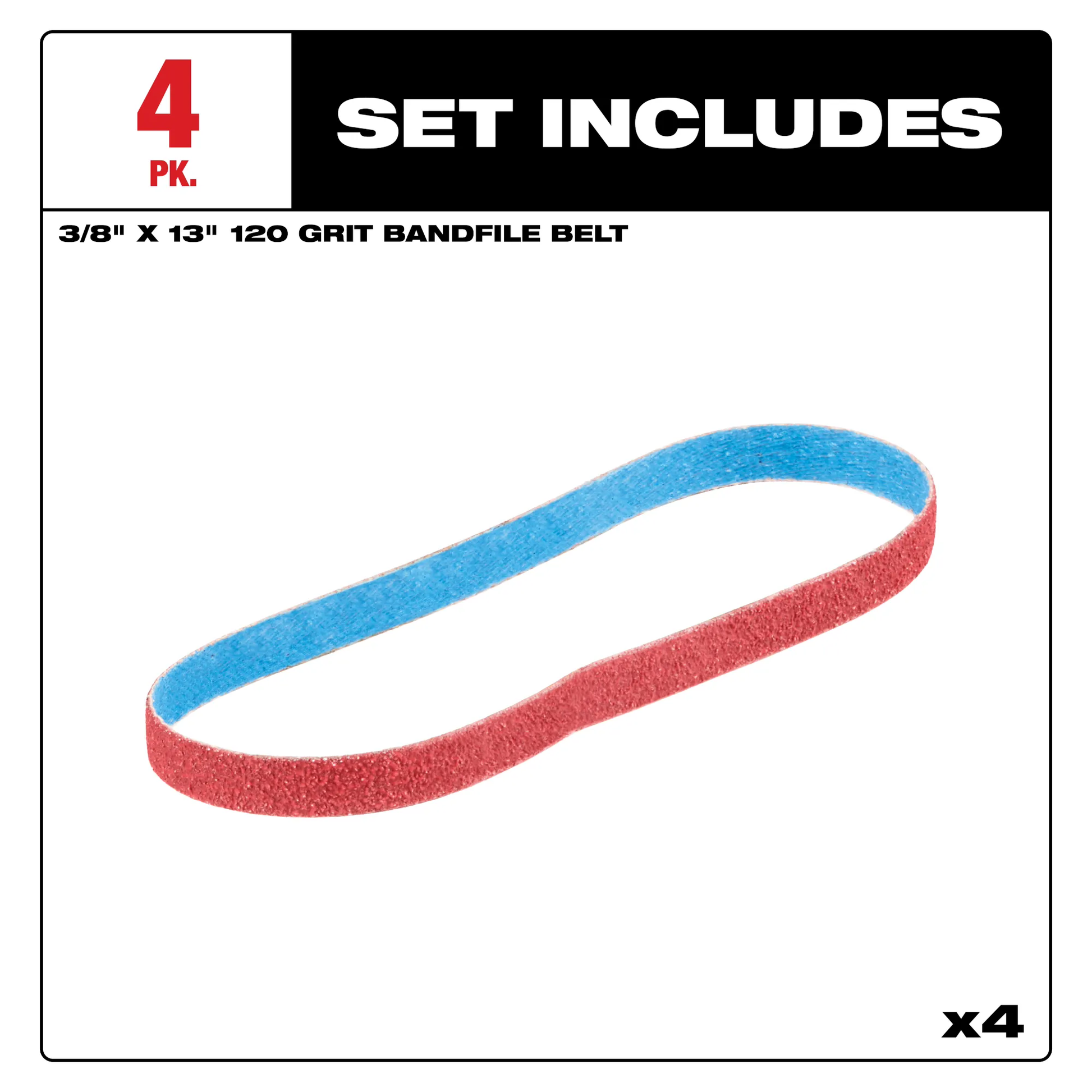 Milwaukee 48-80-7120, 3/8” x 13” 120 Grit Bandfile Belts – 4 pack