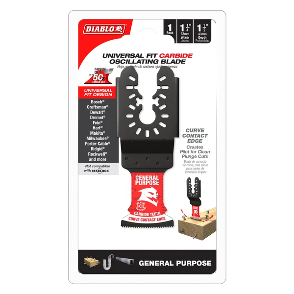 Diablo DOU125CGP, 1-1/4" AMPED™ Demo Demon™ Universal Fit Carbide Teeth Oscillating Blade for General Purpose Cuts