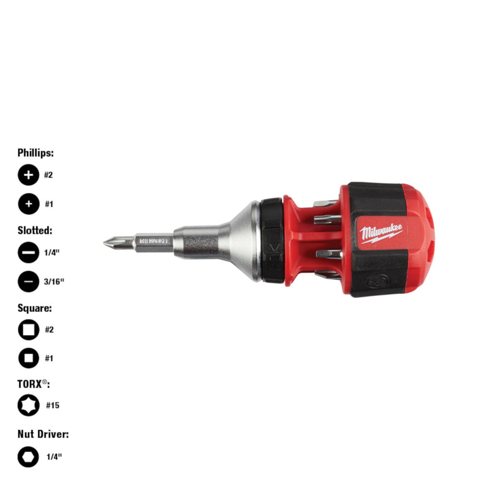 Milwaukee 48-22-2330, 8-in-1 Compact Ratcheting Multi-bit Driver