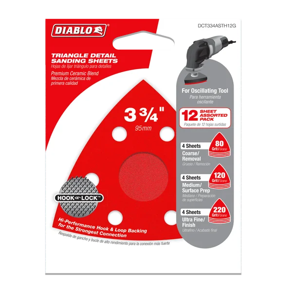 Diablo DCT318120H10G, 3-1/8" 120-Grit Hook & Lock™ Triangle Detail Sanding Sheets