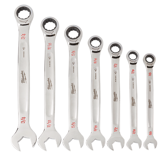 Milwaukee 48-22-9406, 7pc Ratcheting Combination Wrench Set (SAE)