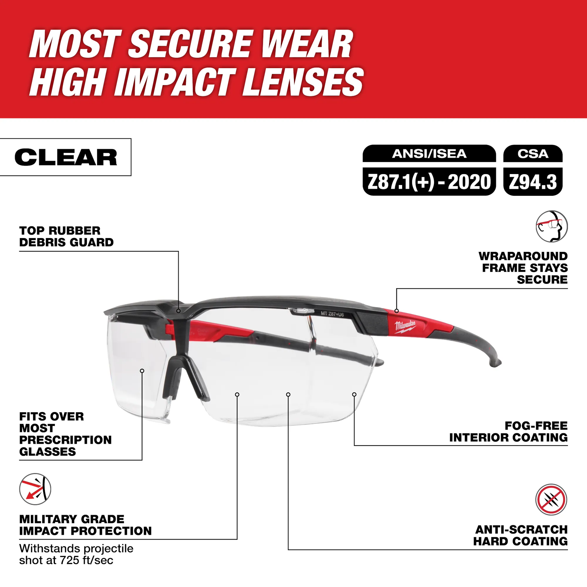 Milwaukee 48-73-2070, Safety Over Glasses Clear