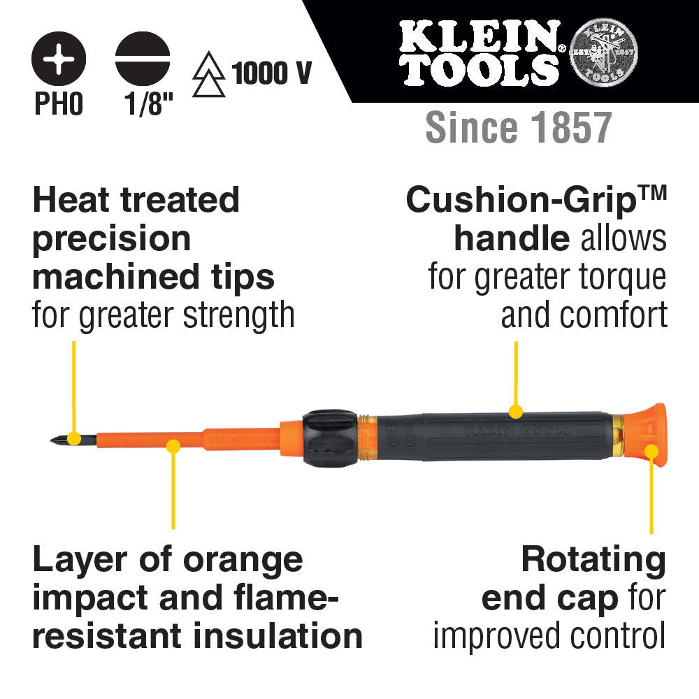 Klein Tools 32581INS, 2-in-1 Insulated Electronics Screwdriver, Phillips, Slotted Bits