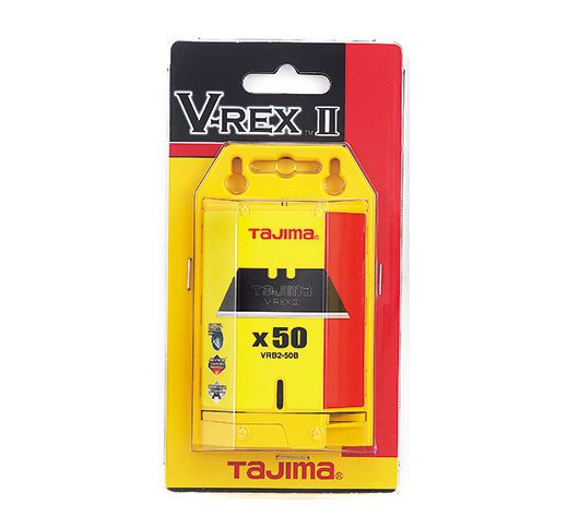 Tajima VRB2-50B, V-REX™ II, premium tempered steel utility knife blades, 50-blade safety dispenser