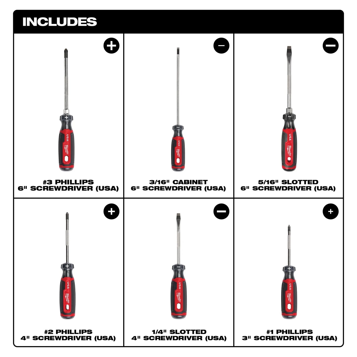 Milwaukee MT200-6, 6pc Cushion Grip Screwdriver Sets - USA