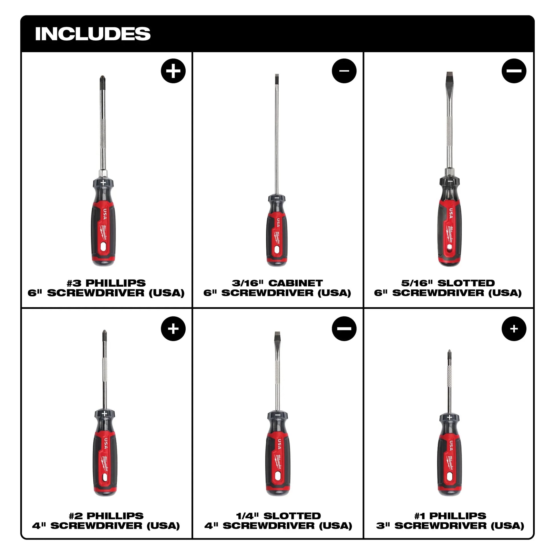 Milwaukee MT200-6, 6pc Cushion Grip Screwdriver Sets - USA
