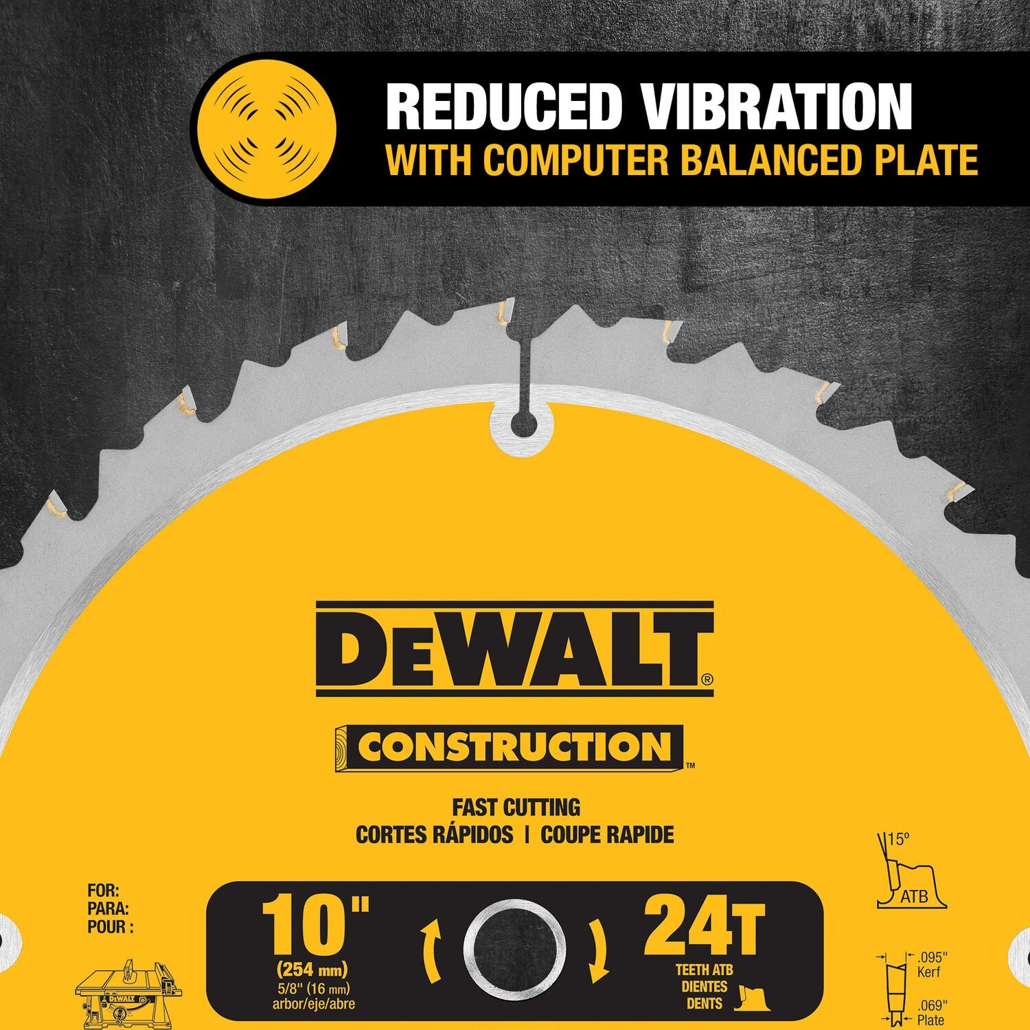 DEWALT DW3112, Series 20 10'' 24T Thin Kerf Construction Saw Blade