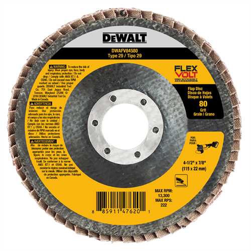 DEWALT DWAFV84580, 4-1/2'' x 7/8'' 80G T29 Flexvolt Flap Disc