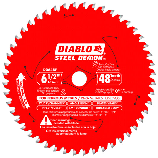 Diablo D0648F, 6-1/2" X 48 Tooth Steel Demon Metal Cutting Saw Blade