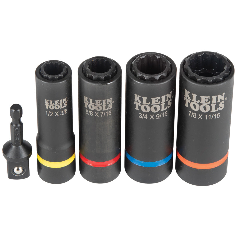 Klein Tools 66040, 2-in-1 Impact Socket Set, 12-Point, 5-Piece