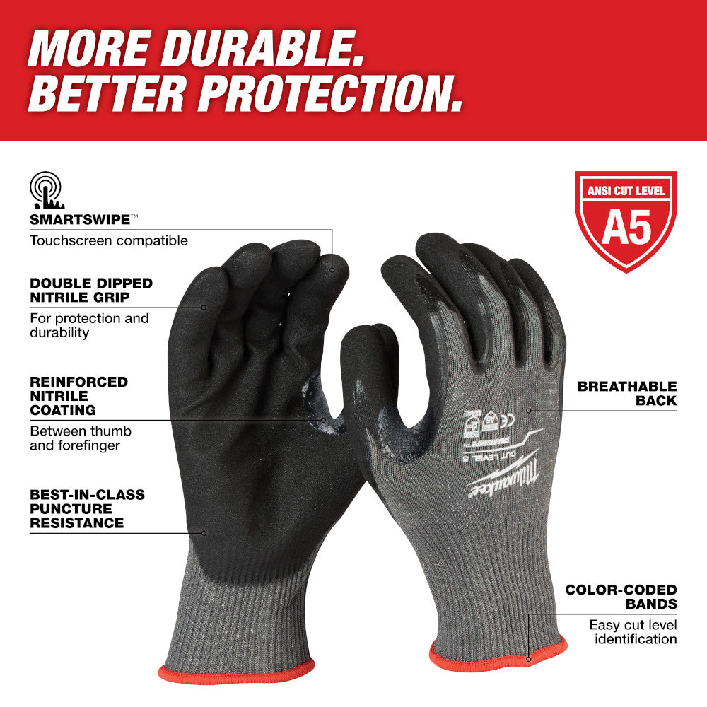 Milwaukee 48-22-8952, Cut Level 5 Dipped Gloves Large (Discontinued)