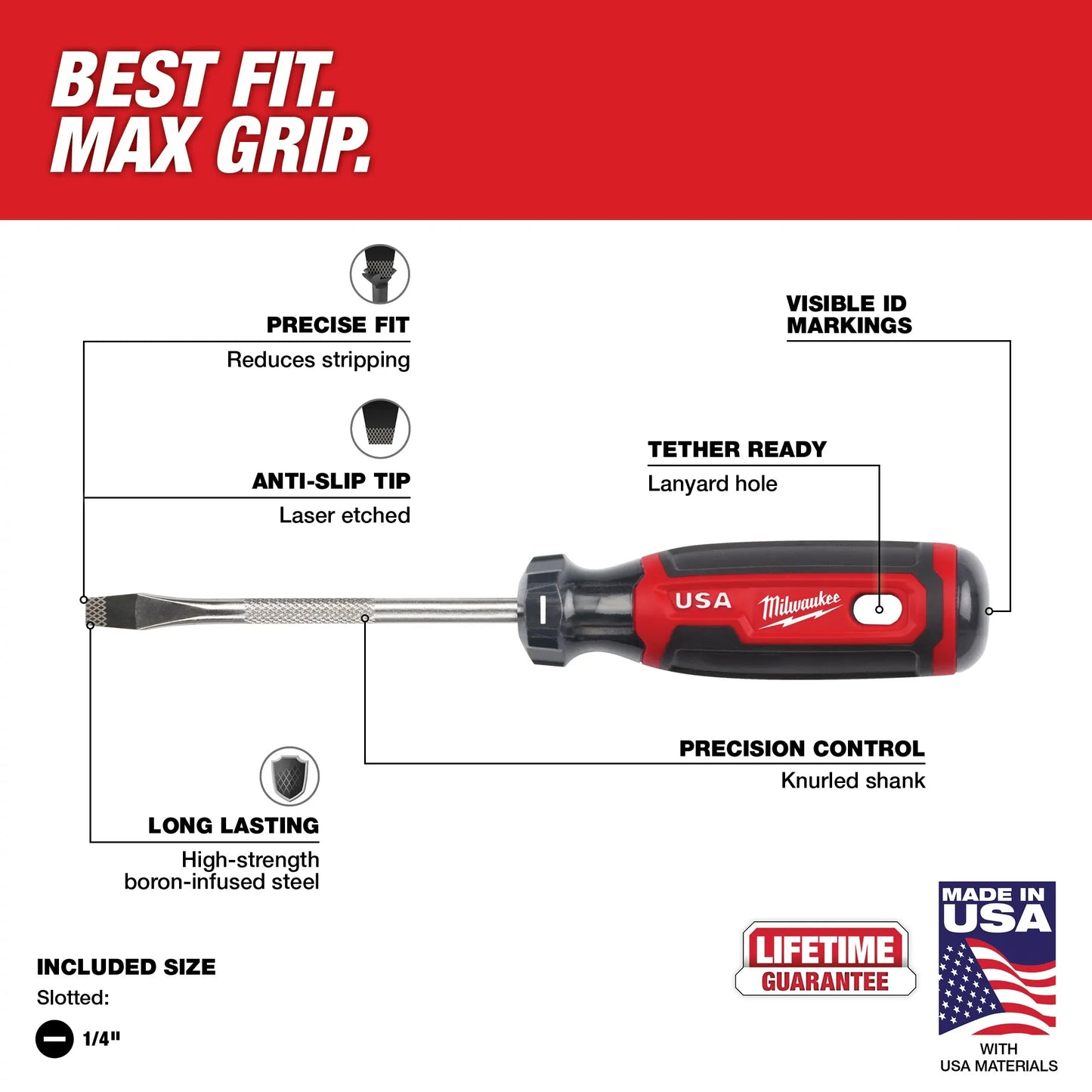 Milwaukee MT206, 1/4" Slotted 4" Cushion Grip Screwdriver (USA)