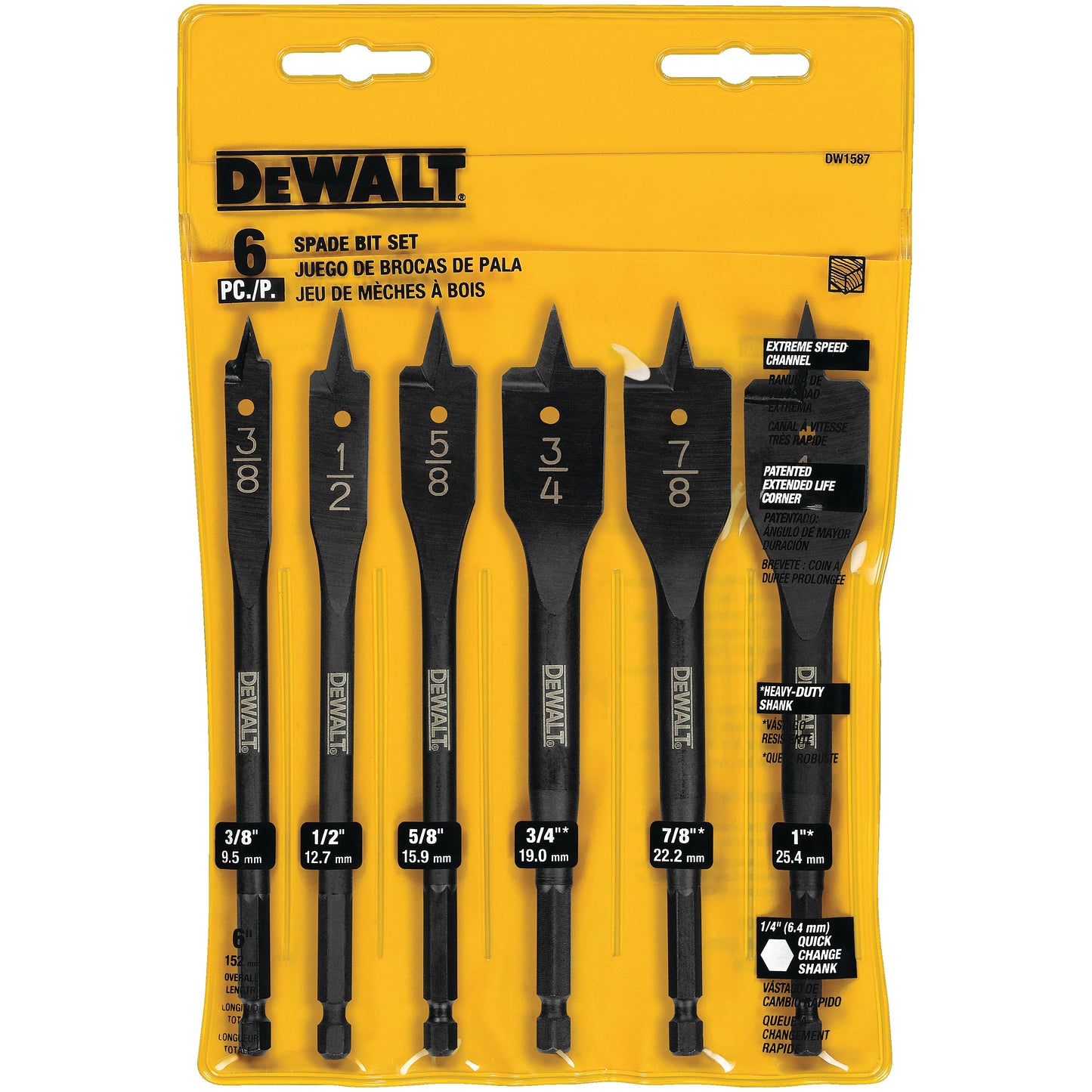 DEWALT DW1587, 6 pc Heavy Duty Spade Bit Set