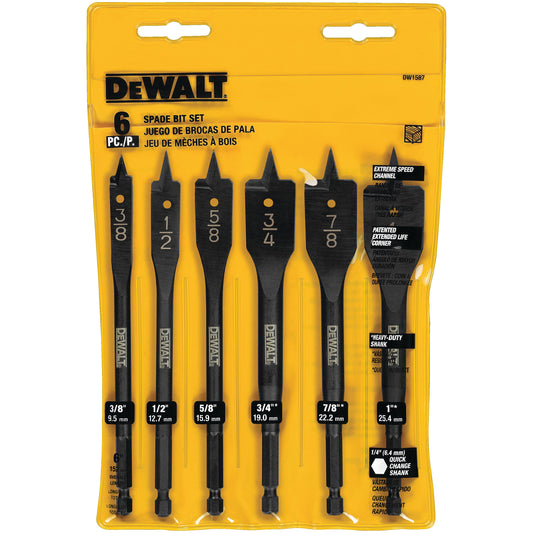 DEWALT DW1587, 6 pc Heavy Duty Spade Bit Set