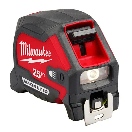 Milwaukee 48-22-0428, 25ft Compact Wide Blade Magnetic Tape Measure w/ Rechargeable 100L Light