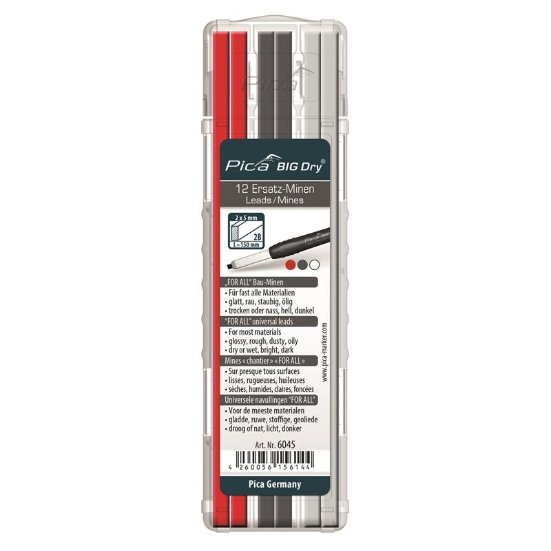 Pica 6045, BIG Dry Refill Leads Red, Black, White (12/pkg)