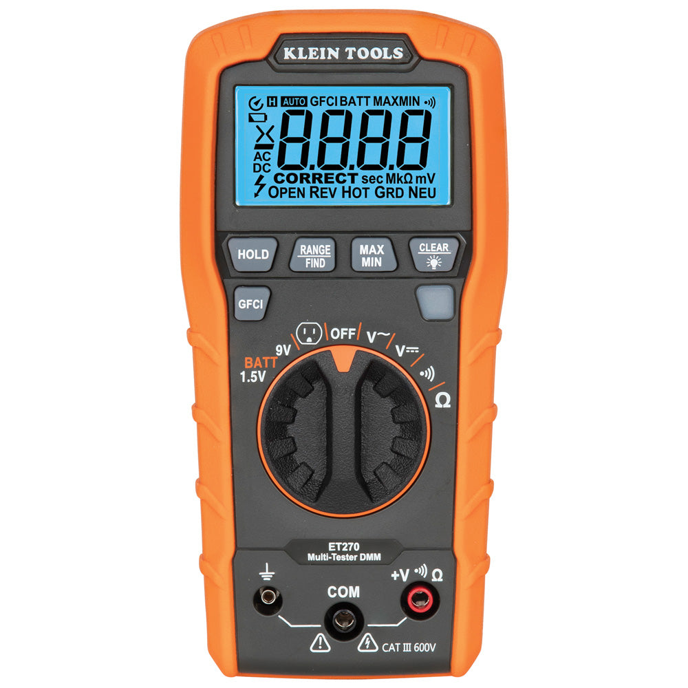 Klein Tools ET270, Digital Multi-Tester, Multimeter with Receptacle Tester