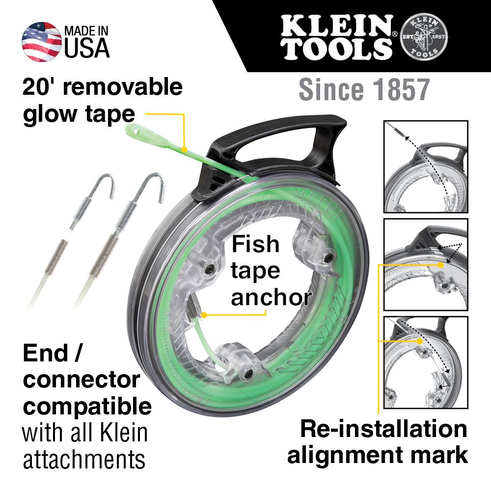 Klein Tools 50550, Glow Fish Tape, 20-Foot