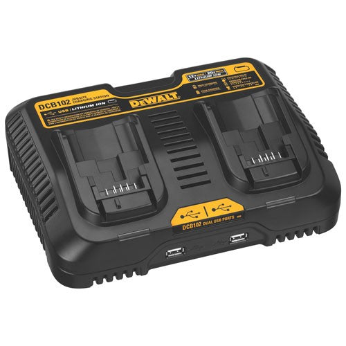 DEWALT DCB102, 12V/20V MAX Li-Ion Dual Port Jobsite Charging Station w/2 USB ports