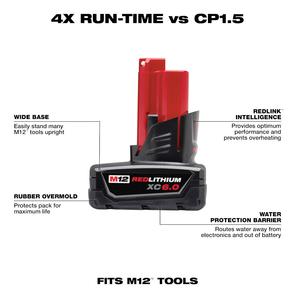 Milwaukee 48-11-2460, M12 REDLITHIUM XC6.0 Extended Capacity Battery Pack