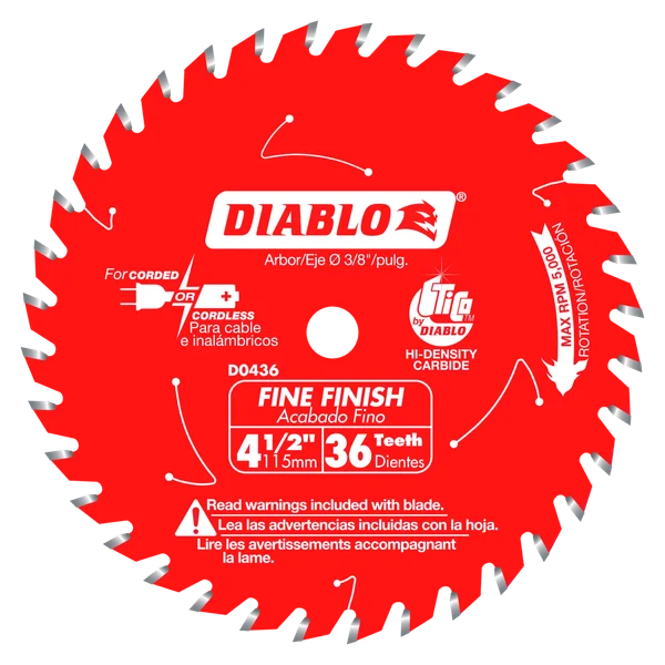 Diablo D0436X, 4‑1/2" x 36T Finish Trim Saw Blade