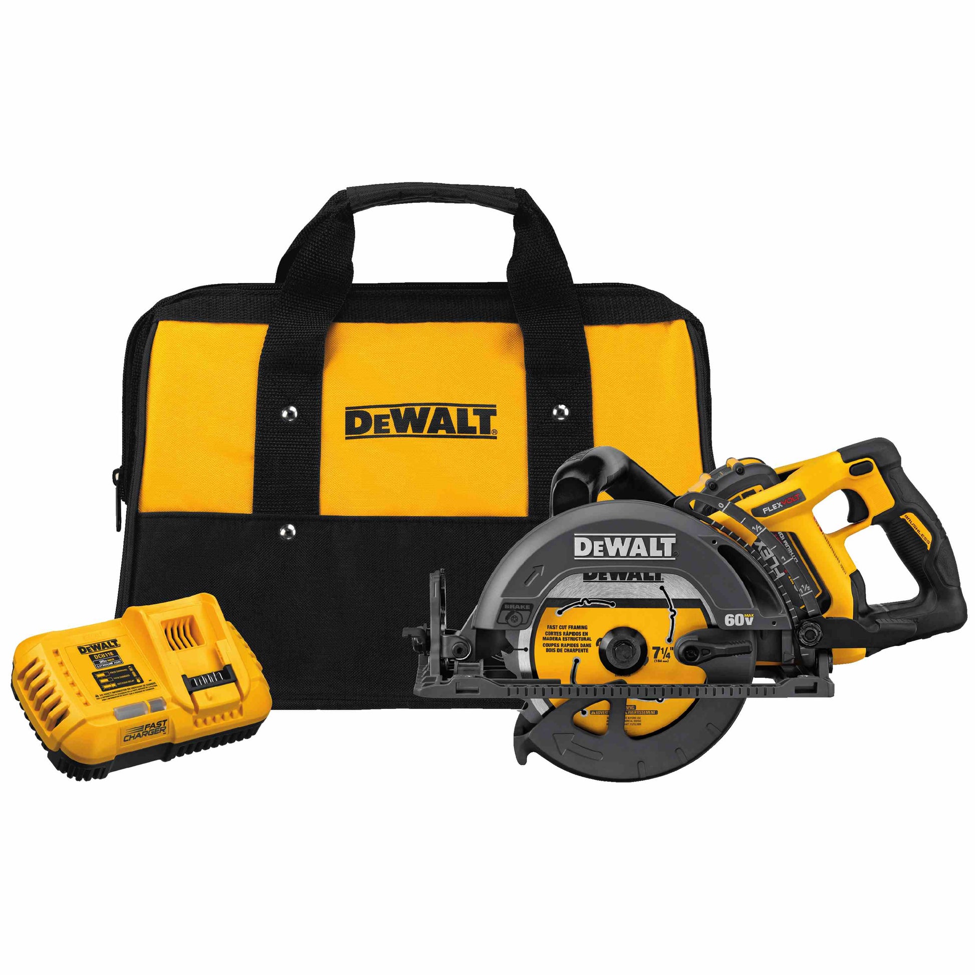 DEWALT DCS577X1, 60V MAX FLEXVOLT 7-1/4'' Worm Drive Circular Saw Kit (9.0 Ah)