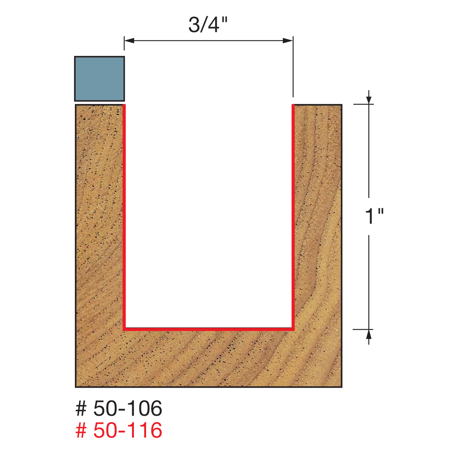 Freud 50-106, Carbide Router Bit - 3/4" x 1" x 2-5/8" OAL Top Bearing Flush Trim Bit (1/4" Shank)