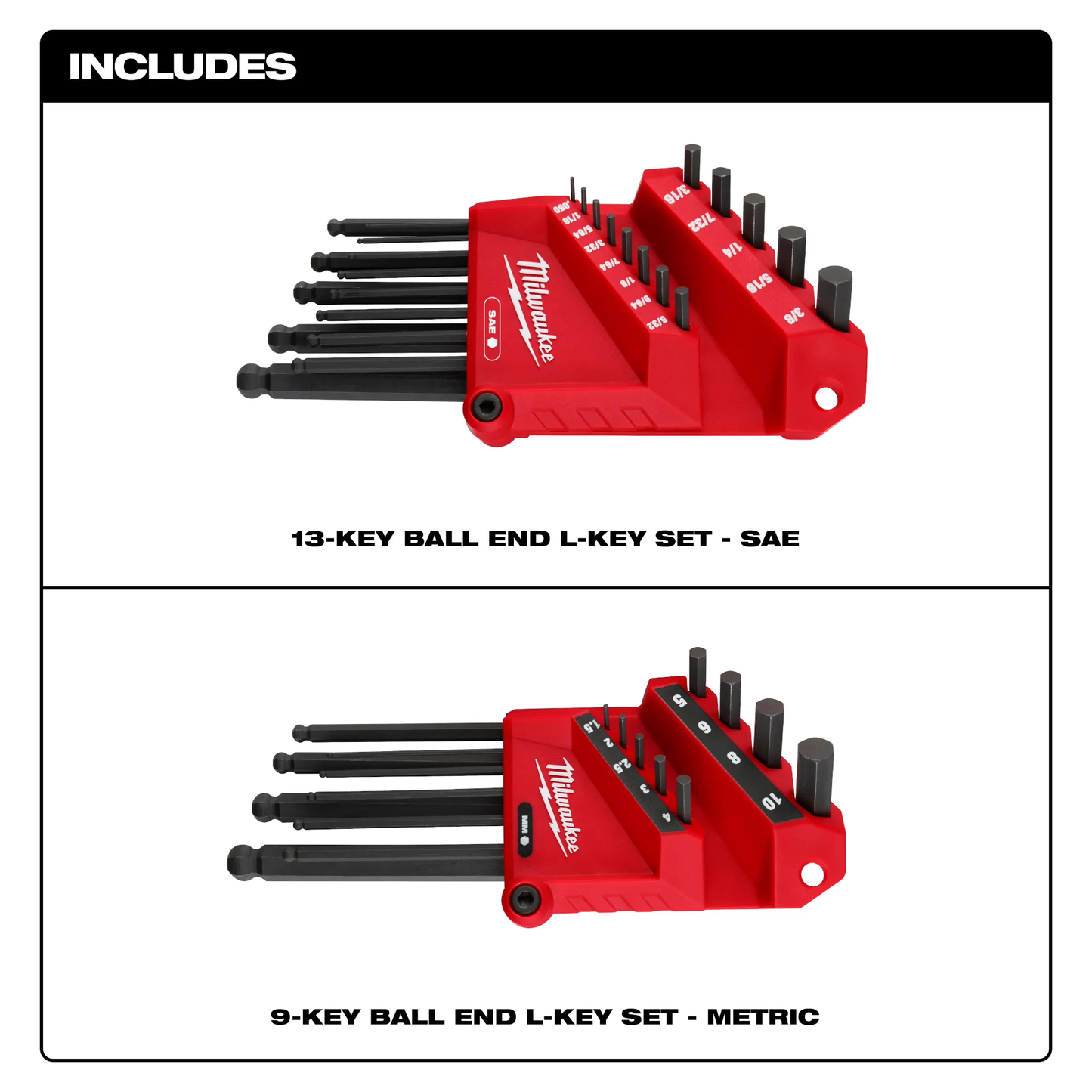 Milwaukee 48-22-2187, 22-Key Ball End L-Key Set - SAE/Metric