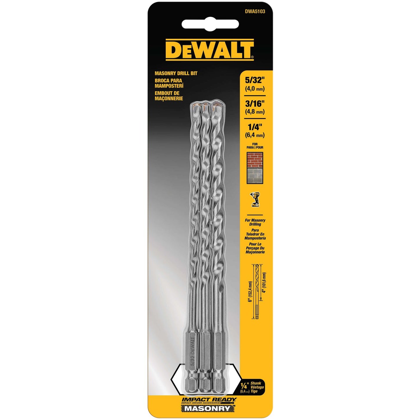 DEWALT DWA5103, 3 pc Impact Ready Masonry Bit Set