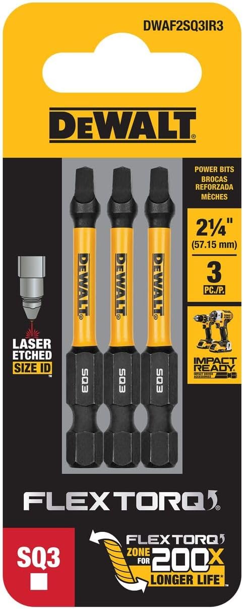 DEWALT DWAF2SQ3IR3,  2.25IN SQUARE #3 FLEXTORQ 3PK