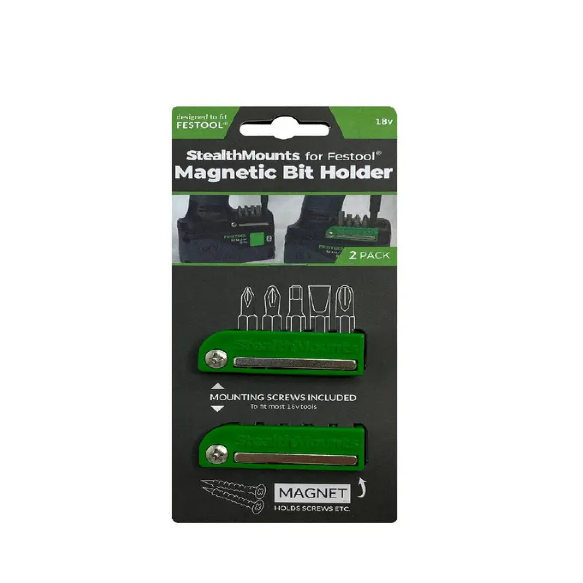 StealthMounts BH-FT-GRN-2, Bit Holder for Festool (2 Pack) - Green