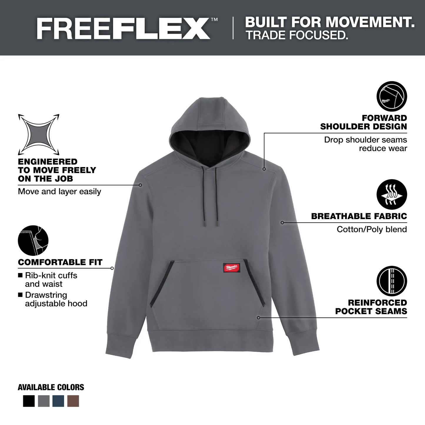 Milwaukee 351G-M, FREEFLEX™ Pullover Hoodie - GRAY