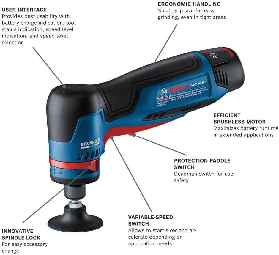 Bosch GWG12V-20SB23, 1/4" Right Angle Die Grinder Kit with 2x 3Ah Batteries