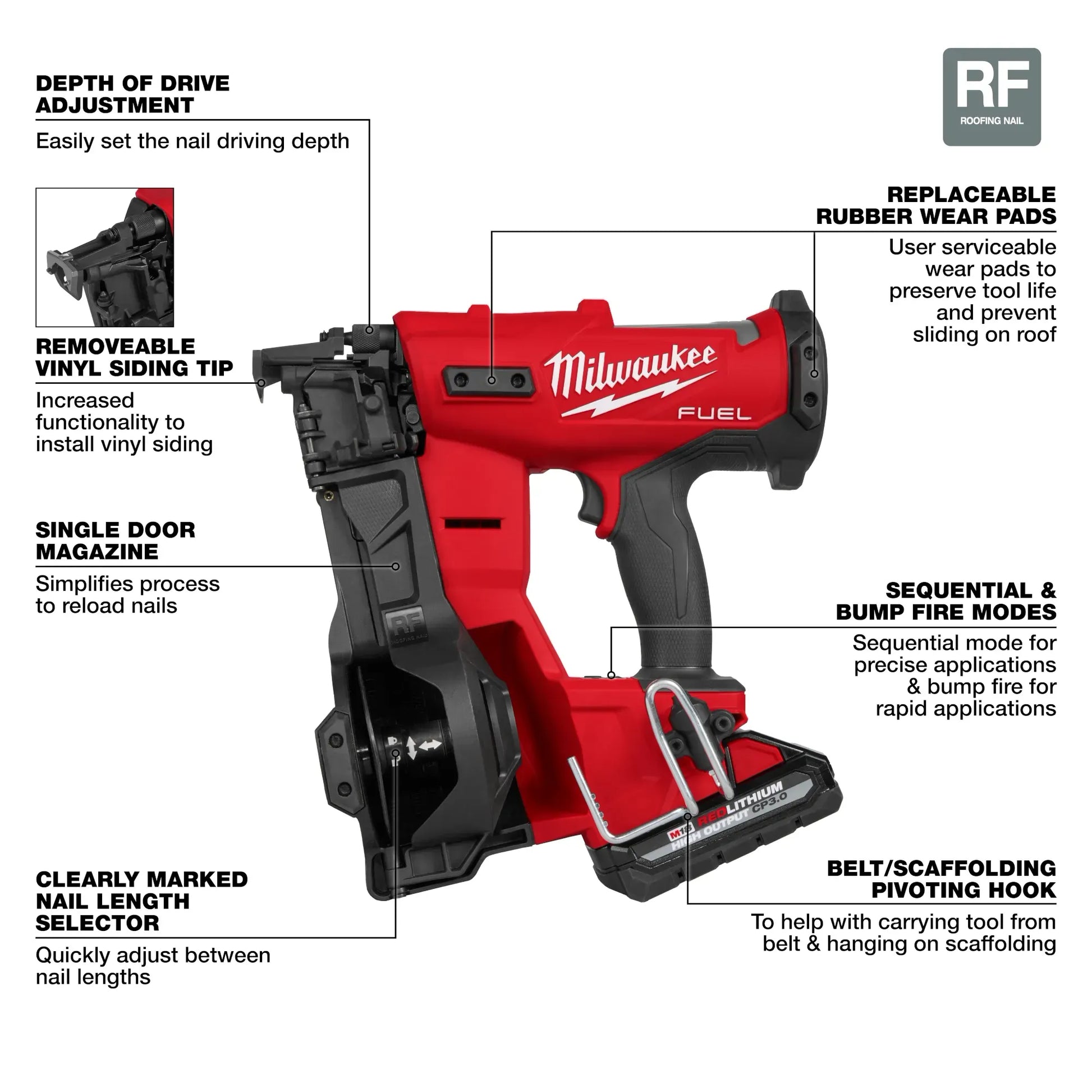 Milwaukee 2909-21, M18 FUEL™ Coil Roofing Nailer Kit