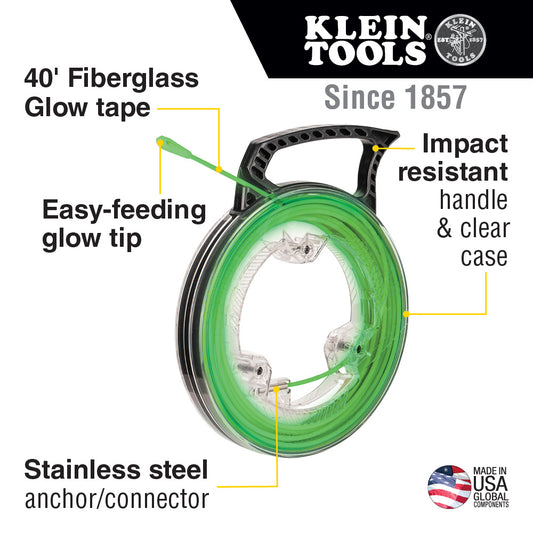 Klein Tools 50660, Glow in the Dark Fish Tape, 40-Foot