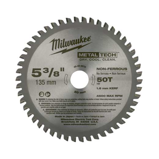 Milwaukee 48-40-4075, 5-3/8" 50T ALUMINUM Circular Saw Blade, 20MM