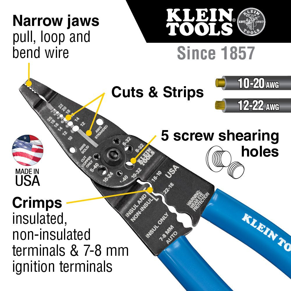 Klein Tools 1010, Long Nose Multi Tool Wire Stripper, Wire Cutters, Crimping Tool