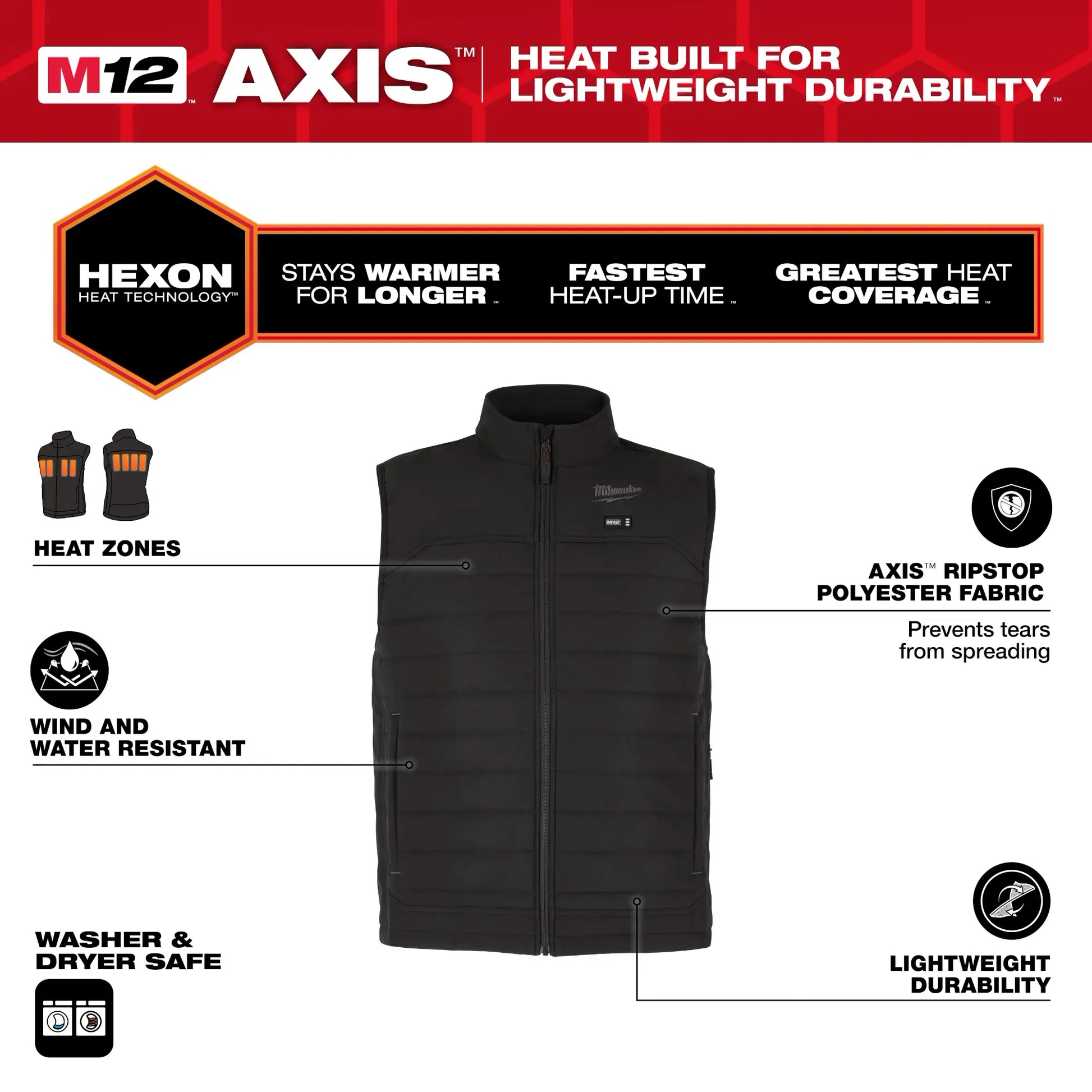 Milwaukee M300B-20 M12 HEAT BLACK AXIS VEST ONLY 