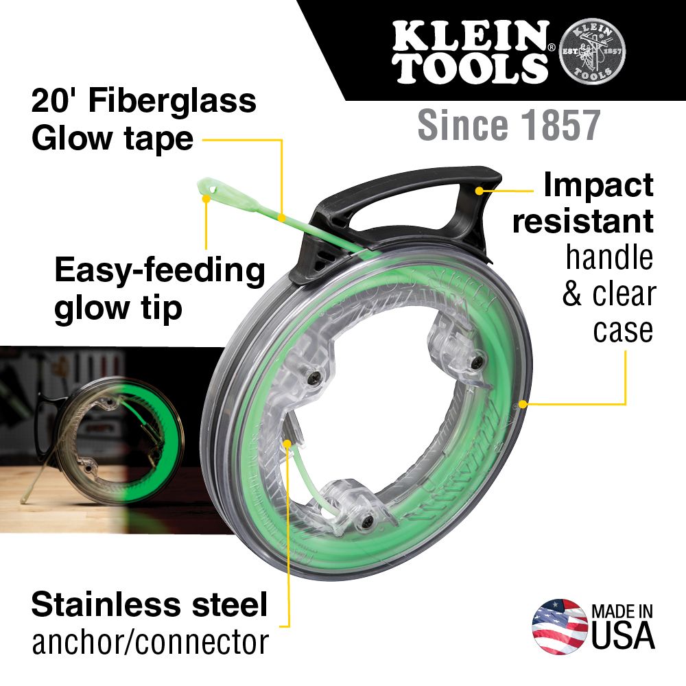 Klein Tools 50550, Glow Fish Tape, 20-Foot