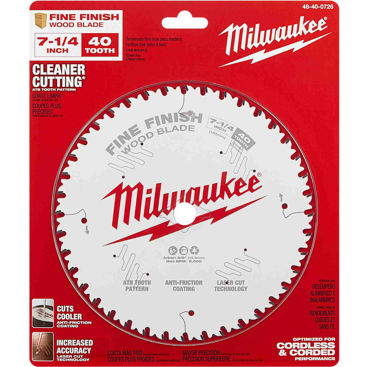 Milwaukee 48-40-0726, 7-1/4" 40T Fine Finish Circular Saw Blade