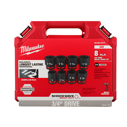 Milwaukee 49-66-7017, 3/4" Drive SHOCKWAVE Impact Duty SAE Standard 6 Point Socket Set - 8 Piece