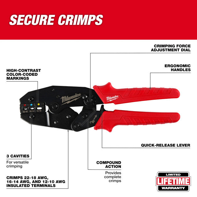 Milwaukee 48-22-3084, Ratcheting Insulated Terminals Crimper