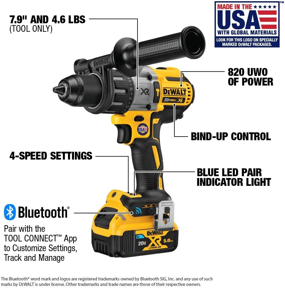 DEWALT DCD997P2BT, 20V MAX XR Tool Connect Hammerdrill Kit (w/ Tool Connect Batteries)