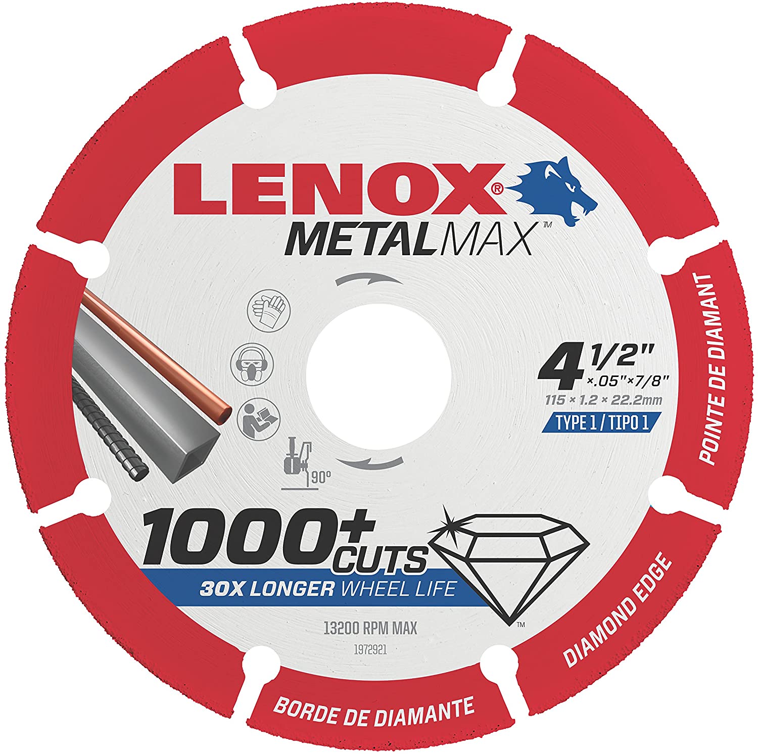 Lenox 1972921, METALMAX Diamond Edge Cutoff Wheel, 4.5" x 7/8"