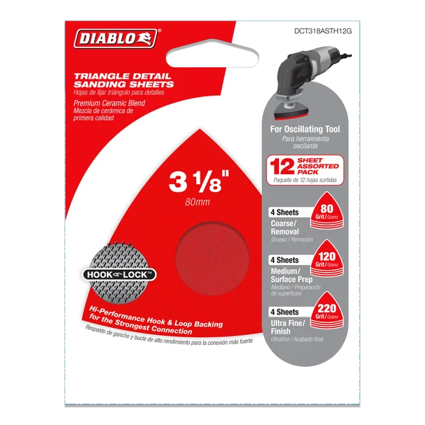Diablo DCT334ASTH12G, 3-3/4" Oscillating Triangle Detail Sanding Sheet Set