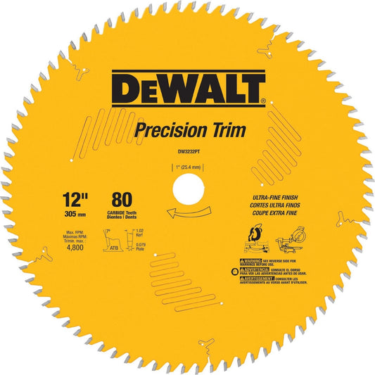 DEWALT DW3232PT, 12'' 80T Fine Crosscutting Saw Blade