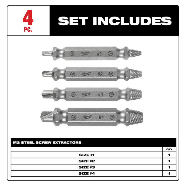 Milwaukee 49-57-9001, M2 Steel Screw Extractor Set 4PC