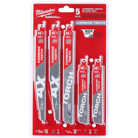 Milwaukee 49-22-3306, 5 pc Carbide Teeth SAWZALL Blade Set